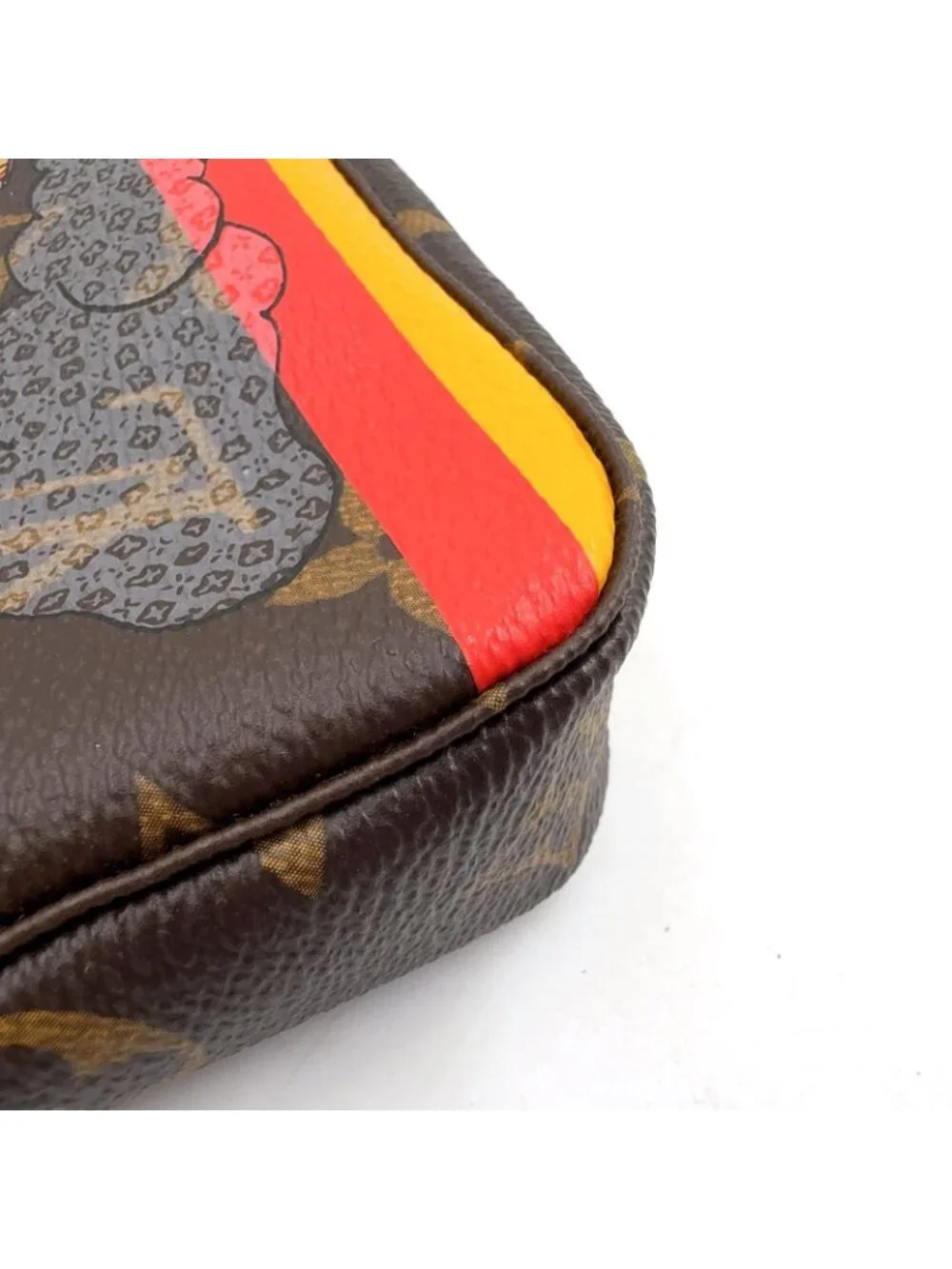 Louis Vuitton Mini Pochette Accessoires Illustre Monogram Brown Handbag Gold